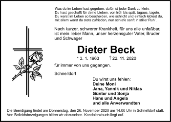 Traueranzeige von Dieter Beck von Dinkelsbühl/ Feuchtwangen