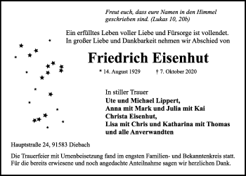 Traueranzeige von Friedrich Eisenhut von Rothenburg