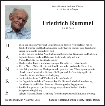 Traueranzeige von Friedrich Rummel von Neustadt/ Scheinfeld/ Uffenheim