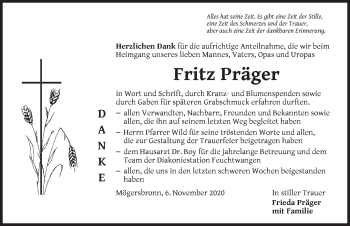 Traueranzeige von Fritz Präger von Dinkelsbühl/ Feuchtwangen