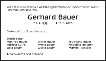 Traueranzeige von Gerhard Bauer von Dinkelsbühl/ Feuchtwangen