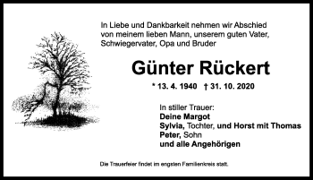 Traueranzeige von Günter Rückert von Ansbach