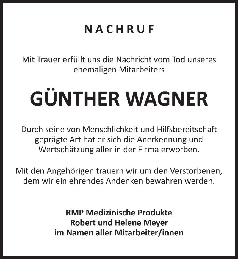  Traueranzeige für Günther Wagner vom 30.11.2020 aus Ansbach