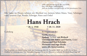 Traueranzeige von Hans Hrach von Ansbach