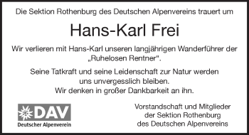Traueranzeige von Hans-Karl Frei von Rothenburg