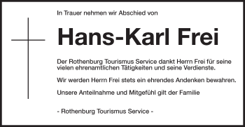 Traueranzeige von Hans-Karl Frei von Rothenburg