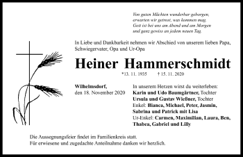 Traueranzeige von Heiner Hammerschmidt von Neustadt/ Scheinfeld/ Uffenheim