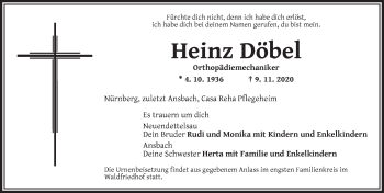 Traueranzeige von Heinz Döbel von Ansbach