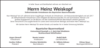 Traueranzeige von Heinz Weiskopf von GE