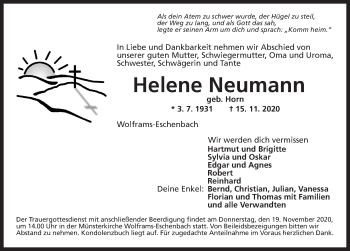 Traueranzeige von Helene Neumann von Ansbach