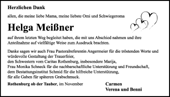 Traueranzeige von Helga Meißner von Rothenburg
