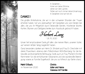 Traueranzeige von Herbert Lang von Neustadt/ Scheinfeld/ Uffenheim
