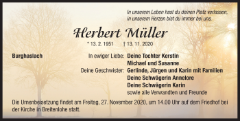 Traueranzeige von Herbert Müller von Neustadt/ Scheinfeld/ Uffenheim