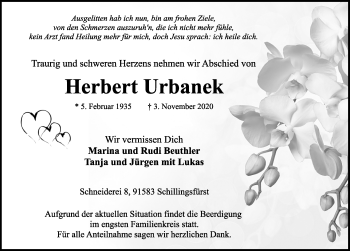 Traueranzeige von Herbert Urbanek von Rothenburg