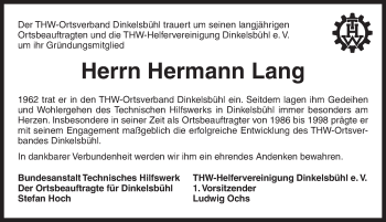 Traueranzeige von Hermann Lang von Dinkelsbühl/ Feuchtwangen