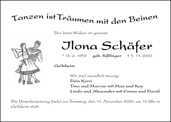 Traueranzeige von Ilona Schäfer von Dinkelsbühl/ Feuchtwangen