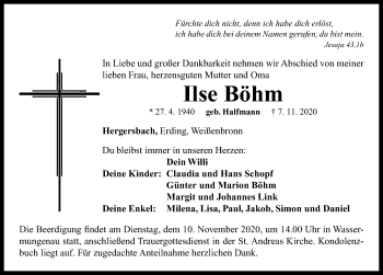 Traueranzeige von Ilse Böhm von Ansbach