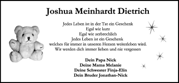 Traueranzeige von Joshua Meinhardt Dietrich von Rothenburg