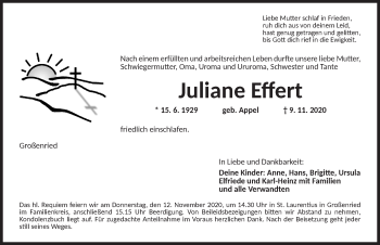 Traueranzeige von Juliane Effert von Dinkelsbühl/ Feuchtwangen