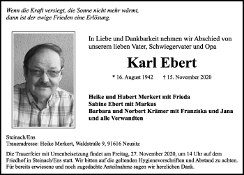 Traueranzeige von Karl Ebert von Rothenburg