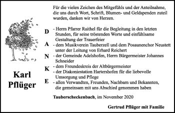 Traueranzeige von Karl Pflüger von Rothenburg