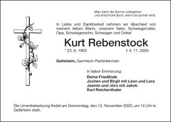 Traueranzeige von Kurt Rebenstock von Dinkelsbühl/ Feuchtwangen