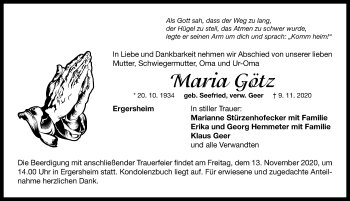 Traueranzeige von Maria Götz von Neustadt/ Scheinfeld/ Uffenheim