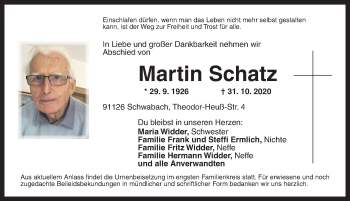 Traueranzeige von Martin Schatz von Ansbach