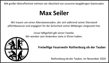 Traueranzeige von Max Seiler von Rothenburg