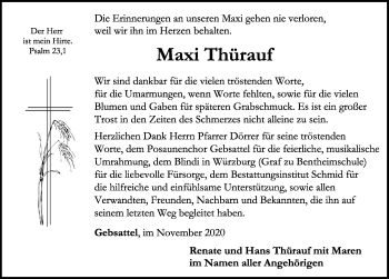 Traueranzeige von Maxi Thürauf von Rothenburg