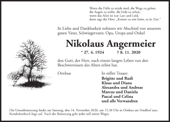 Traueranzeige von Nikolaus Angermeier von Ansbach