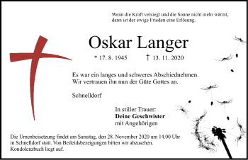 Traueranzeige von Oskar Langer von Dinkelsbühl/ Feuchtwangen