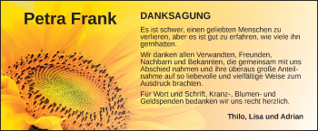 Traueranzeige von Petra Frank von Ansbach