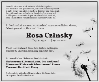 Traueranzeige von Rosa Czinsky von Ansbach
