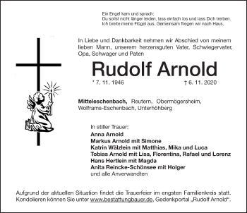 Traueranzeige von Rudolf Arnold von Ansbach