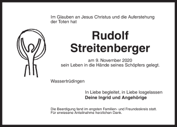 Traueranzeige von Rudolf Streitenberger von Dinkelsbühl/ Feuchtwangen