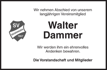 Traueranzeige von Walter Dammer von Dinkelsbühl/ Feuchtwangen