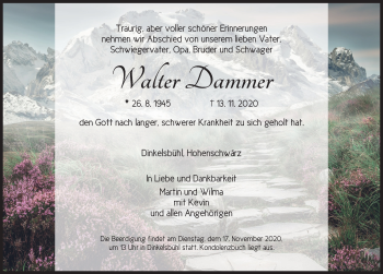 Traueranzeige von Walter Dammer von Dinkelsbühl/ Feuchtwangen
