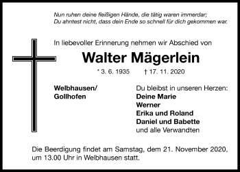 Traueranzeige von Walter Mägerlein von Neustadt/ Scheinfeld/ Uffenheim