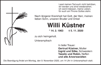 Traueranzeige von Willi Küstner von Dinkelsbühl/ Feuchtwangen