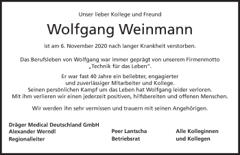 Traueranzeige von Wolfgang Weinmann von Dinkelsbühl/ Feuchtwangen