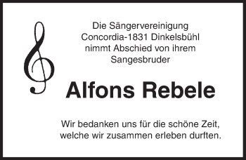 Traueranzeige von Alfons Rebele von Dinkelsbühl/ Feuchtwangen