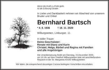 Traueranzeige von Bernhard Bartsch von Dinkelsbühl/ Feuchtwangen