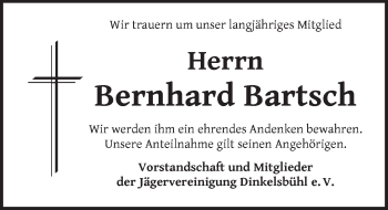 Traueranzeige von Bernhard Bartsch von Dinkelsbühl/ Feuchtwangen