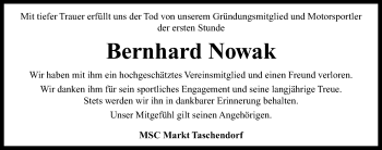 Traueranzeige von Bernhard Nowak von Neustadt/ Scheinfeld/ Uffenheim