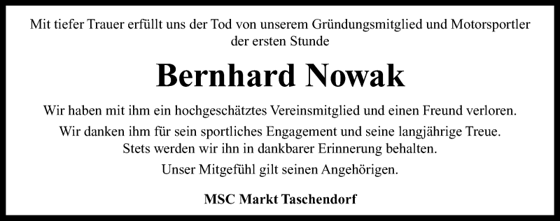  Traueranzeige für Bernhard Nowak vom 23.12.2020 aus Neustadt/ Scheinfeld/ Uffenheim