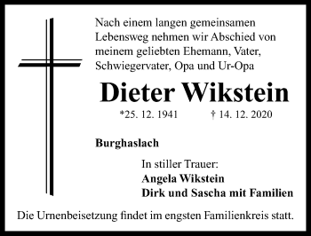 Traueranzeige von Dieter Wikstein von Neustadt/ Scheinfeld/ Uffenheim