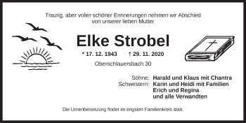 Traueranzeige von Elke Strobel von Ansbach