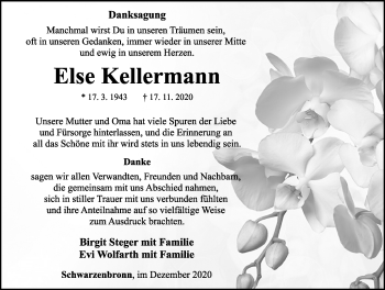 Traueranzeige von Else Kellermann von Rothenburg