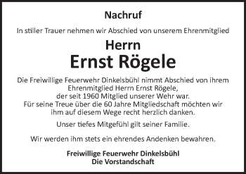 Traueranzeige von Ernst Rögele von Dinkelsbühl/ Feuchtwangen